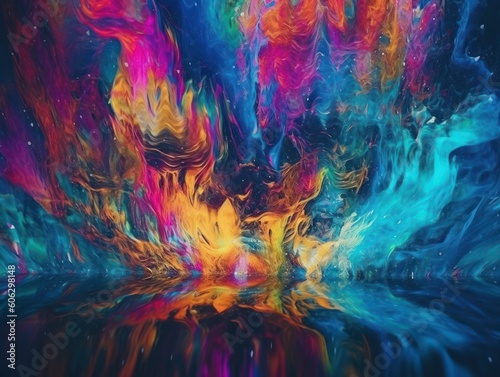 Wallpaper Mural Neon lights Chromatic Holographic liquid dynamic shapes on dark background Created with Generative AI technology. Torontodigital.ca