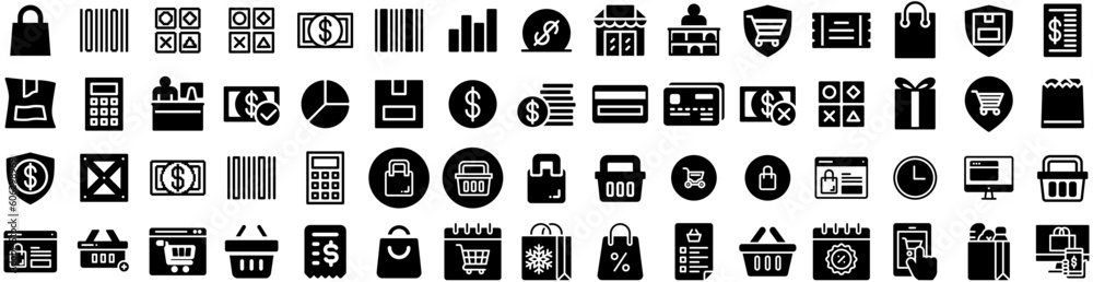 Set Of Shopping Icons Isolated Silhouette Solid Icon With Banner, Store, Shop, Discount, Sale, Buy, Business Infographic Simple Vector Illustration Logo Set Of Shopping Icons Isolated Silhouette Solid Icon With Banner, Store, Shop, Discount, Sale, Buy, Business Infographic Simple Vector Illustration Logo