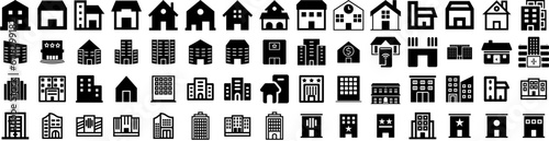 Set Of Apartment Icons Isolated Silhouette Solid Icon With Home, Modern, Estate, Apartment, House, Residential, Architecture Infographic Simple Vector Illustration Logo