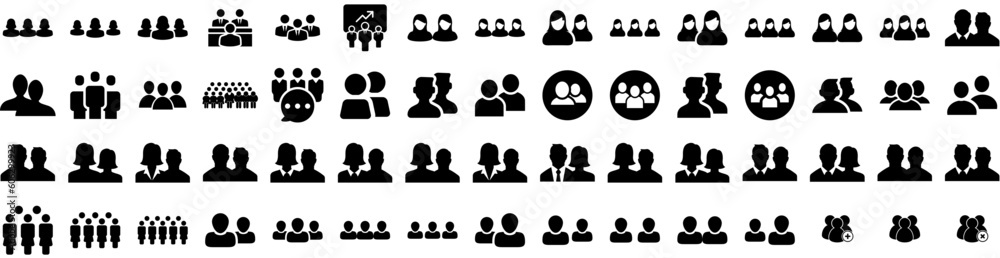 Set Of Group Icons Isolated Silhouette Solid Icon With People, Team, Teamwork, Together, Group, Happy, Community Infographic Simple Vector Illustration Logo