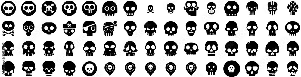 Set Of Skull Icons Isolated Silhouette Solid Icon With Horror, Skull, Human, Bone, Dead, Death, Skeleton Infographic Simple Vector Illustration Logo Set Of Skull Icons Isolated Silhouette Solid Icon With Horror, Skull, Human, Bone, Dead, Death, Skeleton Infographic Simple Vector Illustration Logo