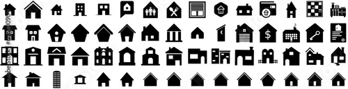 Set Of House Icons Isolated Silhouette Solid Icon With House, Property, Home, Estate, Architecture, Residential, Building Infographic Simple Vector Illustration Logo