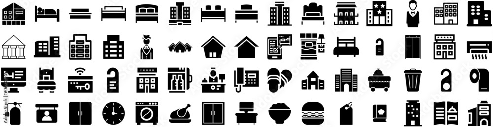 Set Of Hotel Icons Isolated Silhouette Solid Icon With Travel, Room, Service, Woman, Hotel, Vacation, Bed Infographic Simple Vector Illustration Logo Set Of Hotel Icons Isolated Silhouette Solid Icon With Travel, Room, Service, Woman, Hotel, Vacation, Bed Infographic Simple Vector Illustration Logo