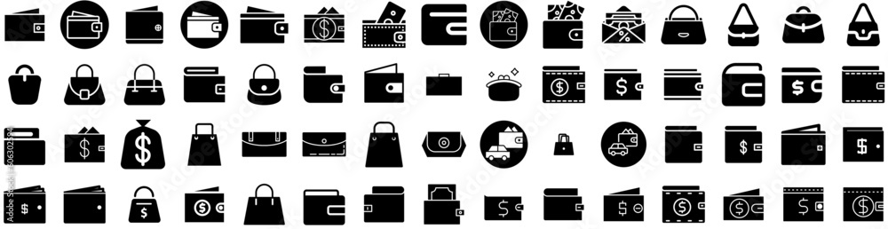 Set Of Purse Icons Isolated Silhouette Solid Icon With Female, Bag, Woman, Handbag, Purse, Style, Background Infographic Simple Vector Illustration Logo Set Of Purse Icons Isolated Silhouette Solid Icon With Female, Bag, Woman, Handbag, Purse, Style, Background Infographic Simple Vector Illustration Logo