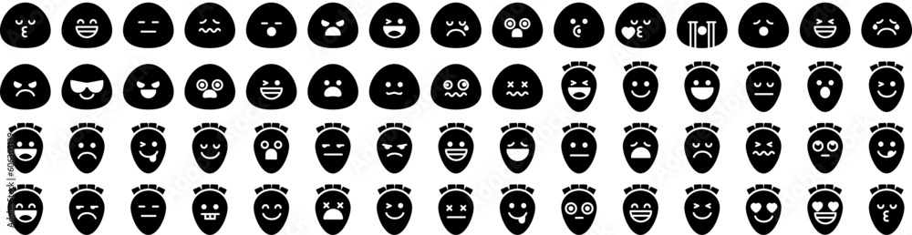 Set Of Emoji Icons Isolated Silhouette Solid Icon With Icon, Emoticon, Symbol, Face, Isolated, Sign, Vector Infographic Simple Vector Illustration Logo