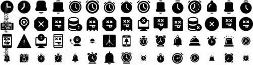 Set Of Alarm Icons Isolated Silhouette Solid Icon With Reminder, Alert, Symbol, Alarm, Isolated, Bell, Object Infographic Simple Vector Illustration Logo