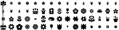 Set Of Flower Icons Isolated Silhouette Solid Icon With Nature, Flower, Floral, Design, Illustration, Leaf, Spring Infographic Simple Vector Illustration Logo