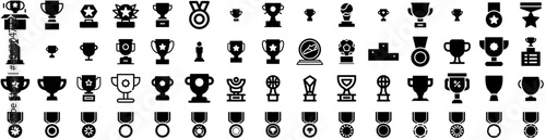 Set Of Trophy Icons Isolated Silhouette Solid Icon With Vector, Winner, Success, Champion, Prize, Award, Trophy Infographic Simple Vector Illustration Logo