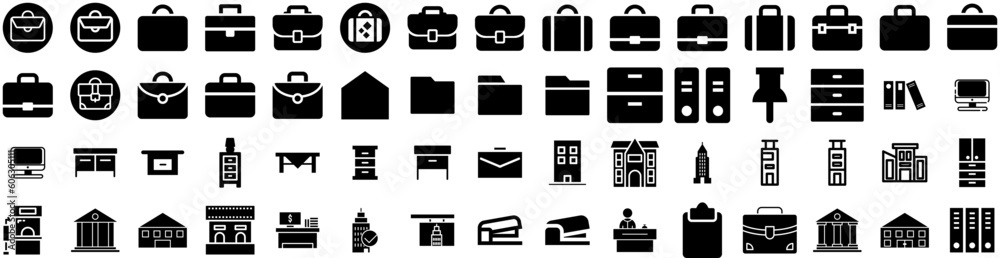 Set Of Office Icons Isolated Silhouette Solid Icon With Modern, Computer, Business, Office, Desk, Table, Work Infographic Simple Vector Illustration Logo Set Of Office Icons Isolated Silhouette Solid Icon With Modern, Computer, Business, Office, Desk, Table, Work Infographic Simple Vector Illustration Logo