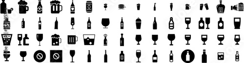 Set Of Alcohol Icons Isolated Silhouette Solid Icon With Alcoholic, Whiskey, Glass, Background, Alcohol, Drink, Beverage Infographic Simple Vector Illustration Logo