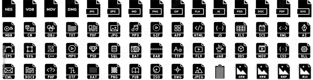 Set Of Format Icons Isolated Silhouette Solid Icon With Graphic, Design, Vector, Document, Digital, Format, File Infographic Simple Vector Illustration Logo Set Of Format Icons Isolated Silhouette Solid Icon With Graphic, Design, Vector, Document, Digital, Format, File Infographic Simple Vector Illustration Logo