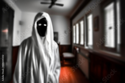halloween concept blur of murderer in house photo