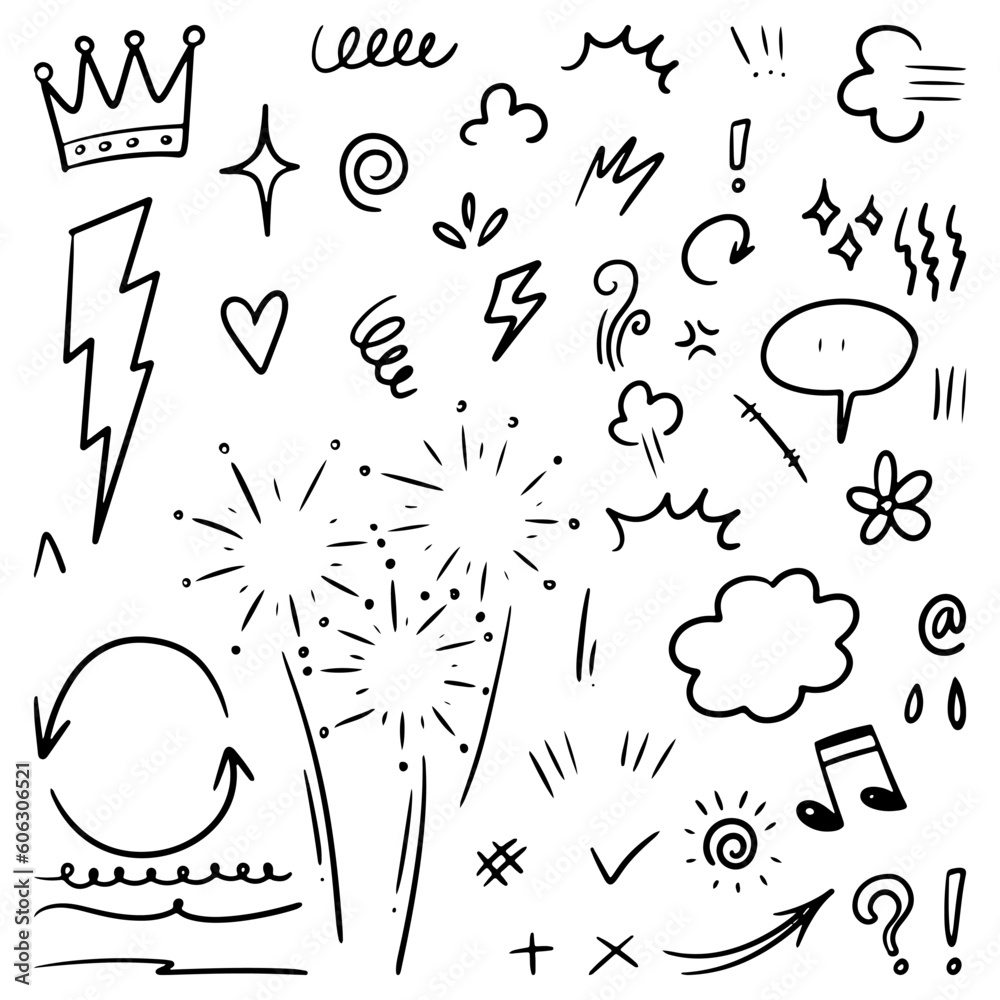 set of Hand drawn doodle elements for concept design isolated on white background. vector illustration. set of Hand drawn doodle elements for concept design isolated on white background. vector illustration.