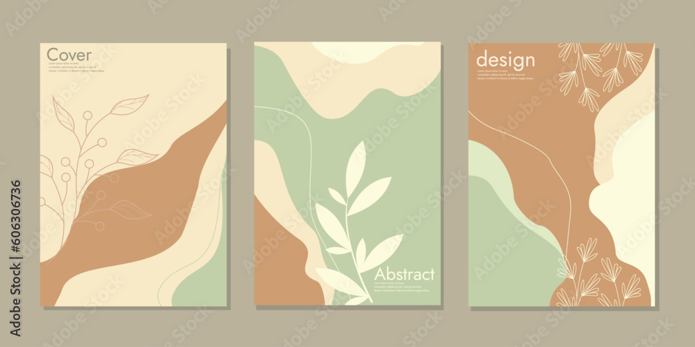 Cover template with floral pattern. Hand drawn flowers and leaves. Abstract background. Can be used for invitations, brochures, cards, book covers, notebooks. A4 size. Vector illustration