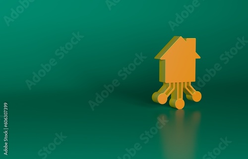 Orange Smart home icon isolated on green background. Remote control. Minimalism concept. 3D render illustration