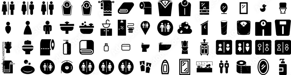 Set Of Bathroom Icons Isolated Silhouette Solid Icon With Bath, Bathroom, White, Design, Interior, Modern, Home Infographic Simple Vector Illustration Logo Set Of Bathroom Icons Isolated Silhouette Solid Icon With Bath, Bathroom, White, Design, Interior, Modern, Home Infographic Simple Vector Illustration Logo