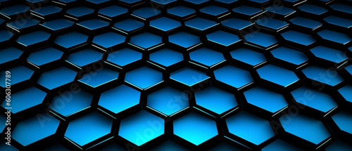 Futuristic blue neon black hexagon