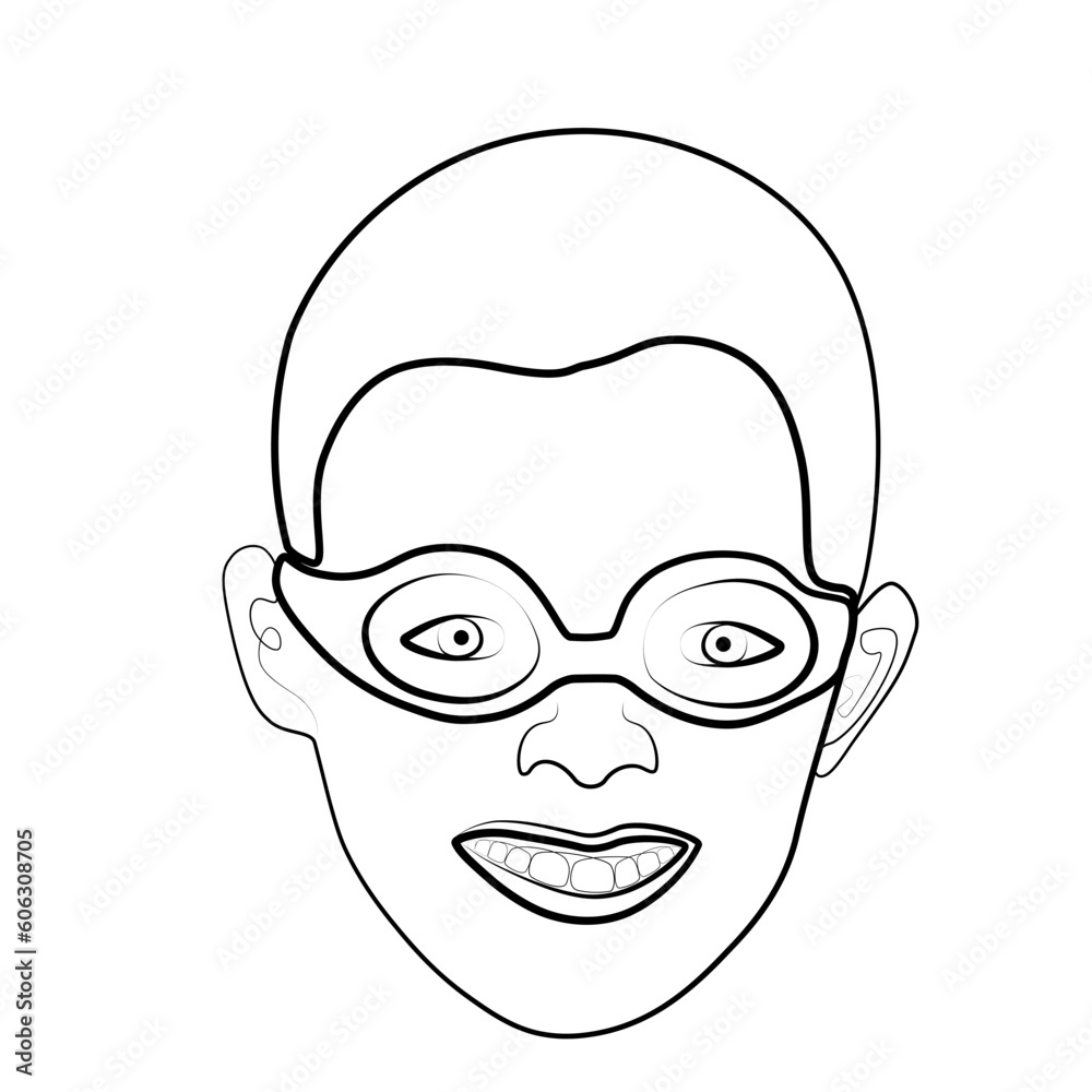 one line drawing of a child in swimming goggles. one line drawing of a child in swimming goggles.