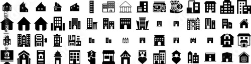 Set Of Apartment Icons Isolated Silhouette Solid Icon With Estate, Modern, Architecture, House, Home, Residential, Apartment Infographic Simple Vector Illustration Logo