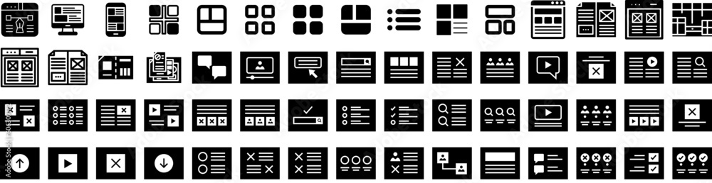 Set Of Layout Icons Isolated Silhouette Solid Icon With Business, Flyer, Template, Layout, Concept, Design, Graphic Infographic Simple Vector Illustration Logo Set Of Layout Icons Isolated Silhouette Solid Icon With Business, Flyer, Template, Layout, Concept, Design, Graphic Infographic Simple Vector Illustration Logo