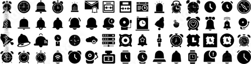 Set Of Alarm Icons Isolated Silhouette Solid Icon With Bell, Isolated, Reminder, Alarm, Object, Symbol, Alert Infographic Simple Vector Illustration Logo