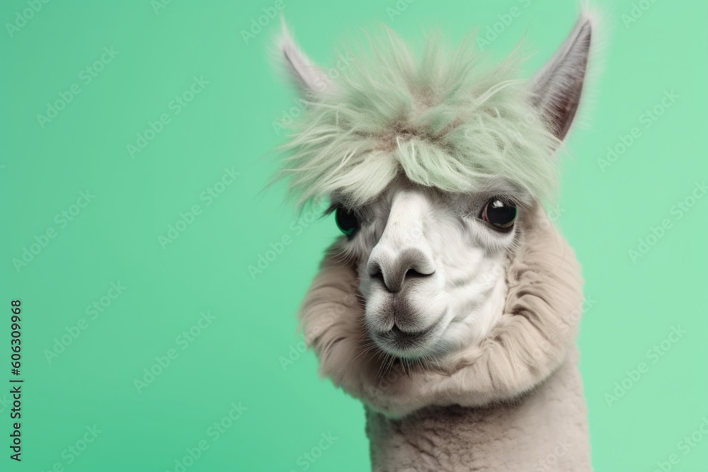 Fototapeta premium funny Alpaca on light green background