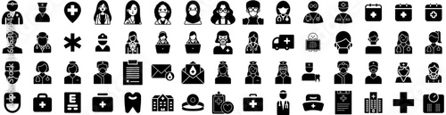 Set Of Doctor Icons Isolated Silhouette Solid Icon With Medical, Medicine, Doctor, Hospital, Health, Healthcare, Professional Infographic Simple Vector Illustration Logo
