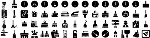 Set Of Broom Icons Isolated Silhouette Solid Icon With Object, Tool, Sweep, Brush, Isolated, Broom, Household Infographic Simple Vector Illustration Logo