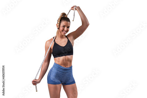 Fit young woman with a measuring tape. PNG file with transparency.  © Tijana