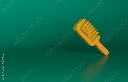 Orange Hairbrush icon isolated on green background. Comb hair sign. Barber symbol. Minimalism concept. 3D render illustration