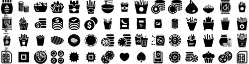 Set Of Chips Icons Isolated Silhouette Solid Icon With Background, Chips, Fried, Crispy, Food, Crunchy, Chip Infographic Simple Vector Illustration Logo
