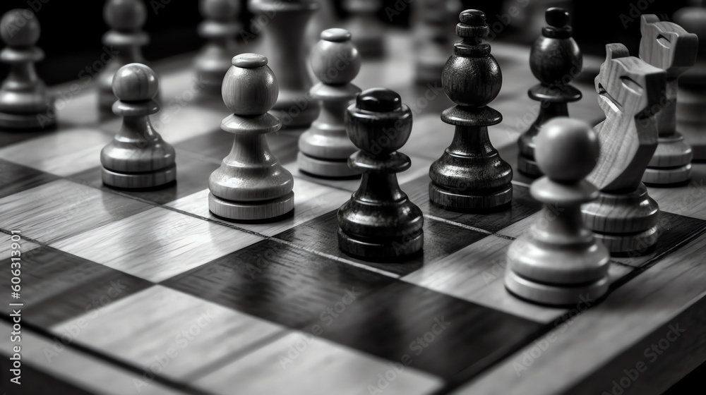 An overhead shot of a chessboard midway through a game. generative AI An overhead shot of a chessboard midway through a game. generative AI