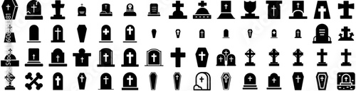 Set Of Grave Icons Isolated Silhouette Solid Icon With Death, Tombstone, Grave, Religion, Graveyard, Tomb, Cemetery Infographic Simple Vector Illustration Logo