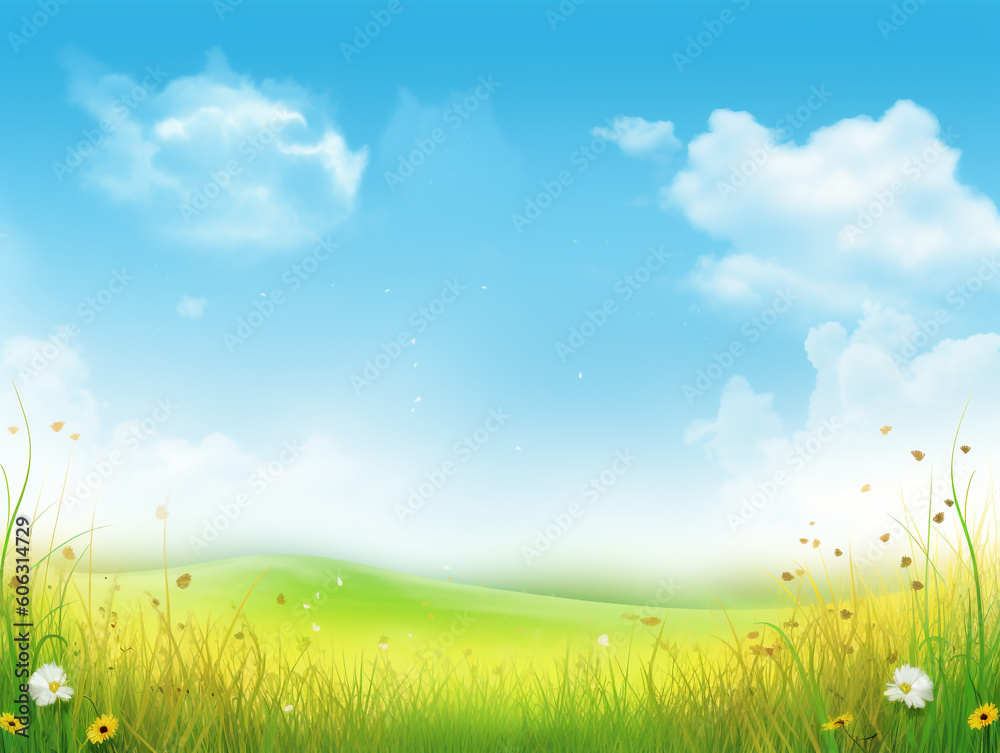 Obraz premium Nature spring background with blue sky and sunlight