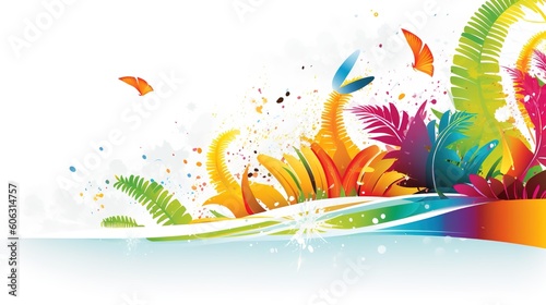 Summer time vector banner design  colorful beach elements in white background.