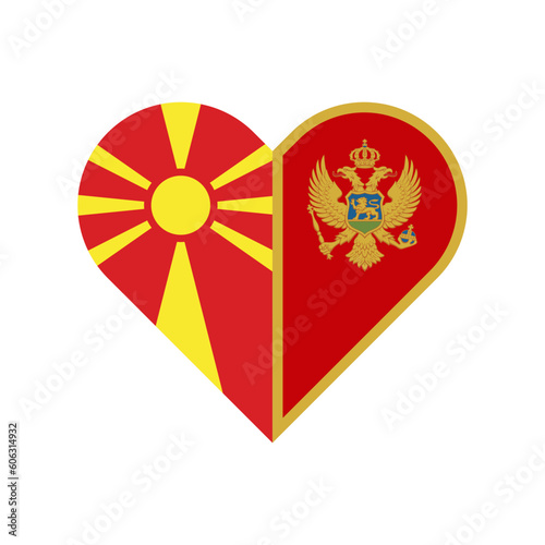 unity concept. heart shape icon of north macedonia and montenegro flags. vector illustration isolated on white background
