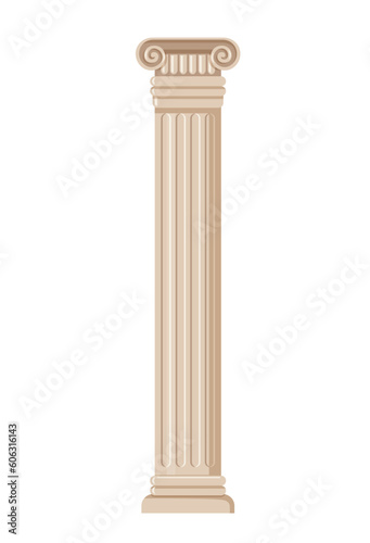 Ancient column concept. White column and pillar in corinthian  ionic and doric style. Sticker for social networks and messengers. Cartoon flat vector illustration isolated on white background