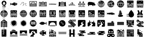 Set Of River Icons Isolated Silhouette Solid Icon With Forest, Water, Environment, Landscape, River, View, Nature Infographic Simple Vector Illustration Logo
