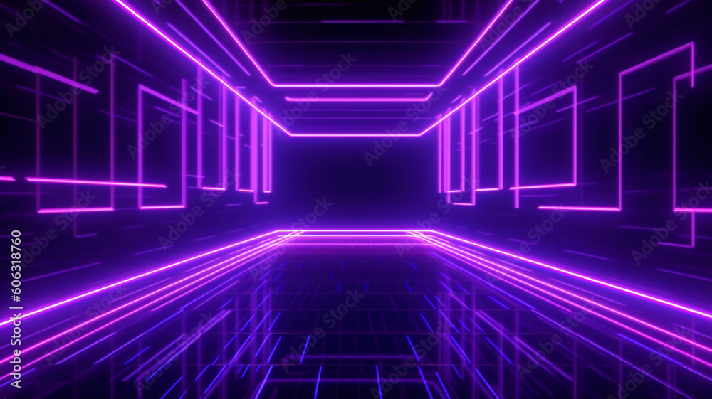 Dark violet neon glow corridor
