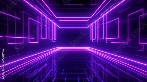 Dark violet neon glow corridor