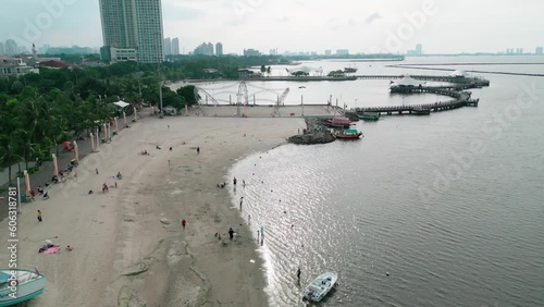  Aerial view of Ancol Beach in North Jakarta, Indonesia photo