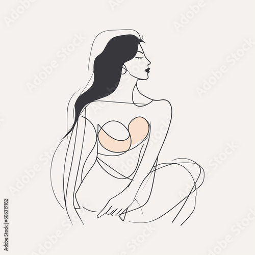 Abstract sitting woman, one line, line art