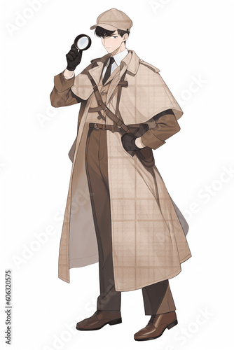 探偵の男性キャラクターの全身イラスト(AI generated image)