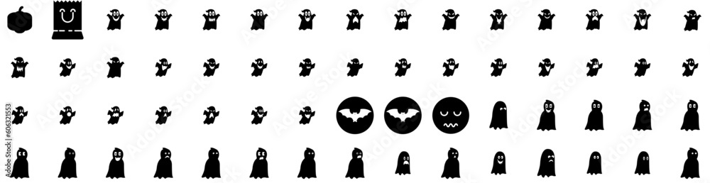 Set Of Halloween Icons Isolated Silhouette Solid Icon With Vector, Holiday, Halloween, Pumpkin, Horror, Spooky, Background Infographic Simple Vector Illustration Logo