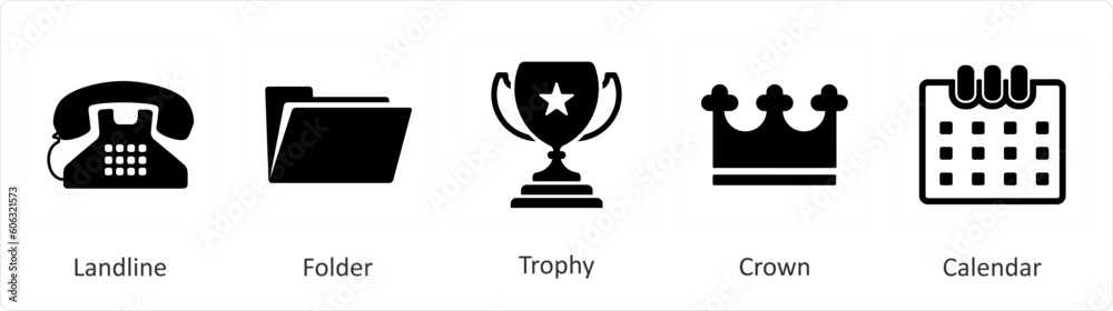 A set of 5 Mix icons as landline, folder, trophy A set of 5 Mix icons as landline, folder, trophy