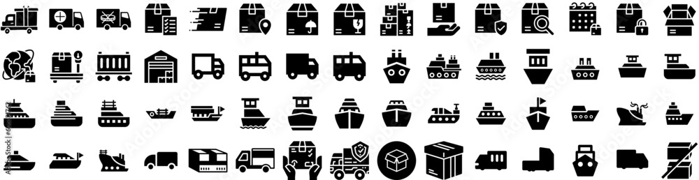 Set Of Shipping Icons Isolated Silhouette Solid Icon With Ship, Export, Cargo, Transport, Shipping, Container, Transportation Infographic Simple Vector Illustration Logo Set Of Shipping Icons Isolated Silhouette Solid Icon With Ship, Export, Cargo, Transport, Shipping, Container, Transportation Infographic Simple Vector Illustration Logo