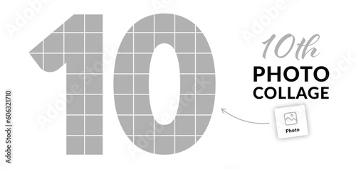 10 photo collage. 10th anniversary or 10th birthday picture collage concept. Vector illustration
