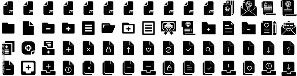Set Of Document Icons Isolated Silhouette Solid Icon With Concept, Information, Document, Business, Folder, Office, File Infographic Simple Vector Illustration Logo Set Of Document Icons Isolated Silhouette Solid Icon With Concept, Information, Document, Business, Folder, Office, File Infographic Simple Vector Illustration Logo