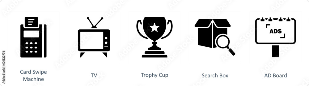 A set of 5 Business icons as card swipe machine, tv, trophy cup A set of 5 Business icons as card swipe machine, tv, trophy cup