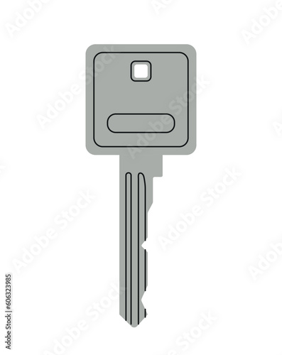 Door key concept. Icon for website. Safety of privvate property and real estate. Item for unlock padlock. Poster or banner. Cartoon flat vector illustration isolated on white background